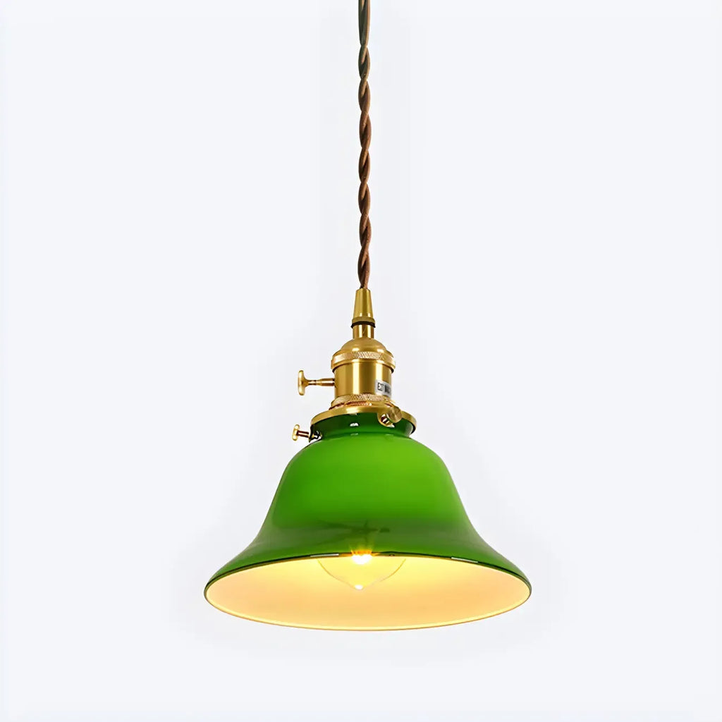 Vintage Green Glass Brass Rope Pendant Light Adjustable