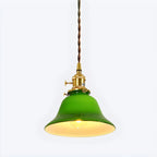 Vintage Green Glass Brass Rope Pendant Light Adjustable