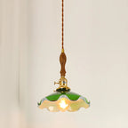 Vintage Green Glass Brass Rope Pendant Light Adjustable