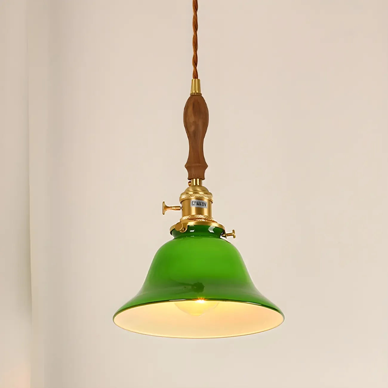 Vintage Green Glass Brass Rope Pendant Light Adjustable