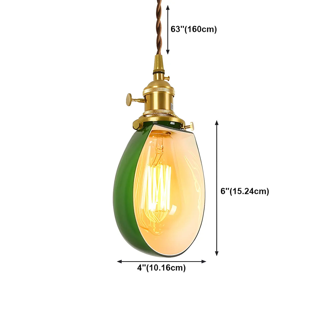 Vintage Green Glass Brass Rope Pendant Light Adjustable
