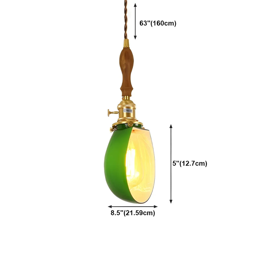 Vintage Green Glass Brass Rope Pendant Light Adjustable