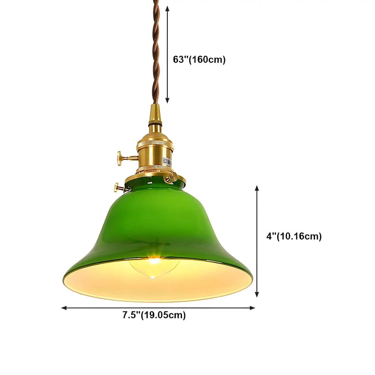 Vintage Green Glass Brass Rope Pendant Light Adjustable