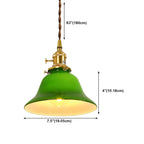 Vintage Green Glass Brass Rope Pendant Light Adjustable