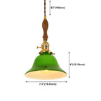 Vintage Green Glass Brass Rope Pendant Light Adjustable