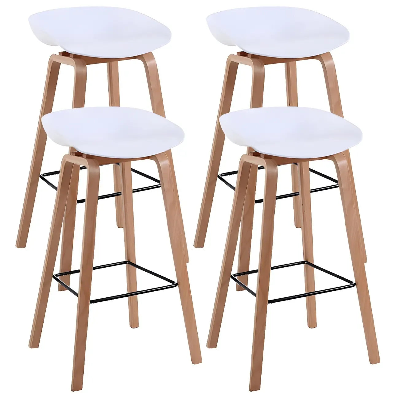 Mid-Century Modern Plastic Bar Stool with Wood Legs