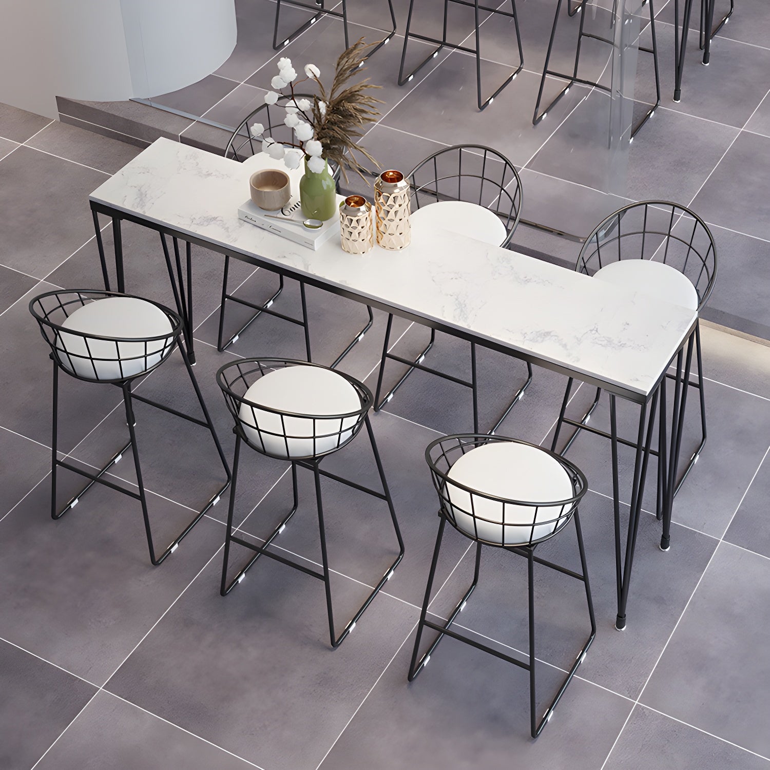 Sleek Black Faux Marble Top Bar Tables