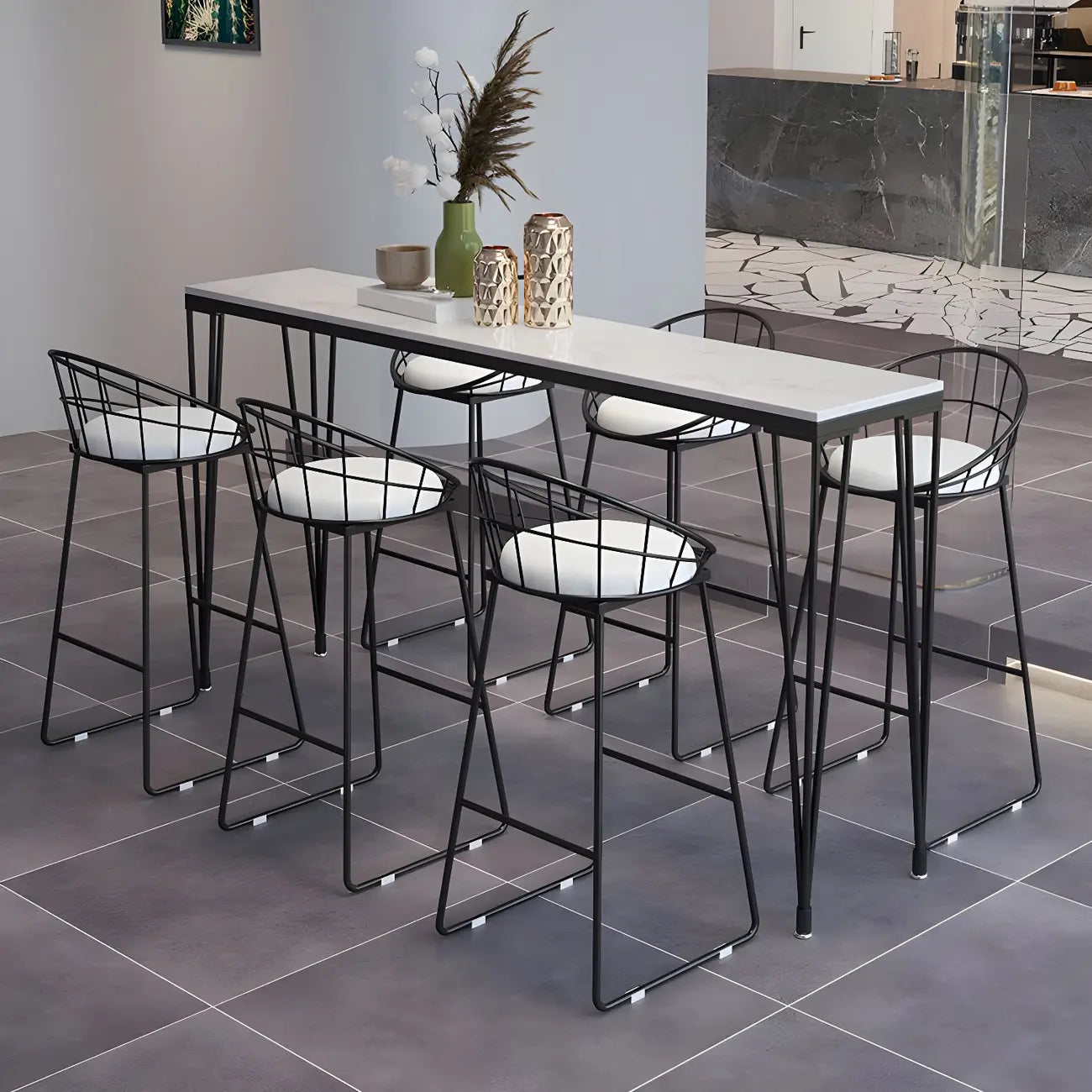 Sleek Black Faux Marble Top Bar Tables