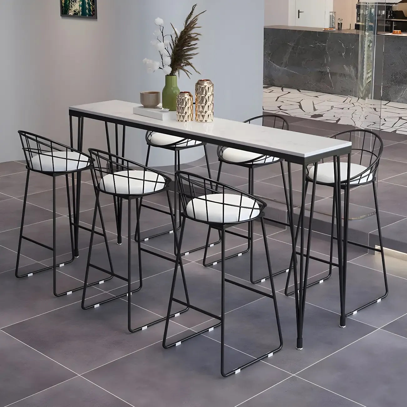 Sleek Black Faux Marble Top Bar Tables