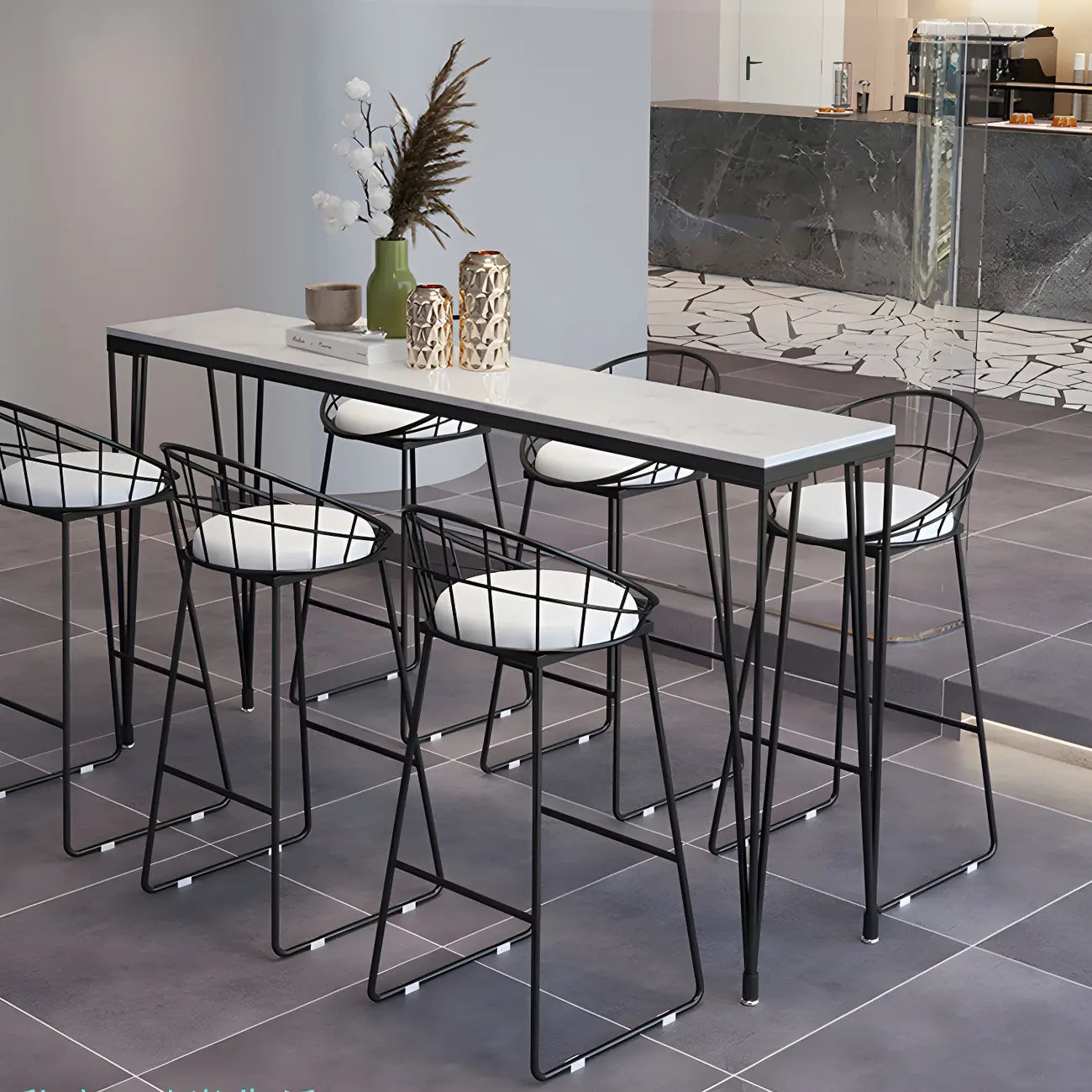 Sleek Black Faux Marble Top Bar Tables