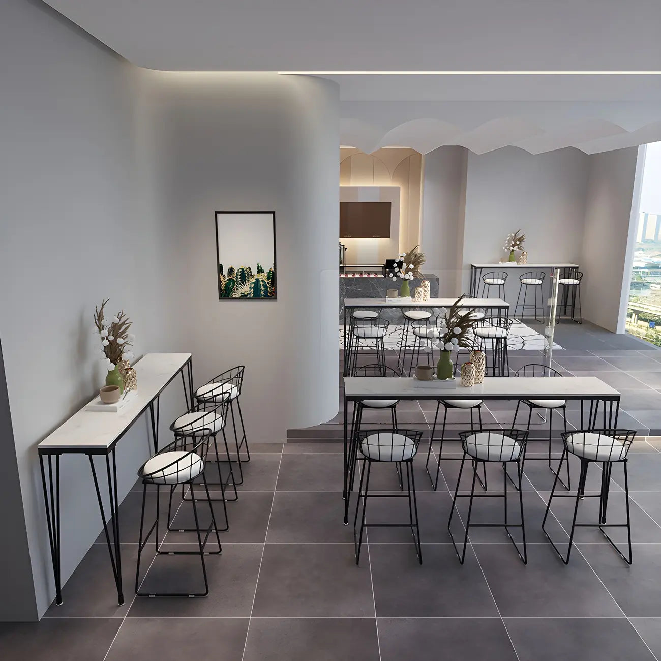 Sleek Black Faux Marble Top Bar Tables