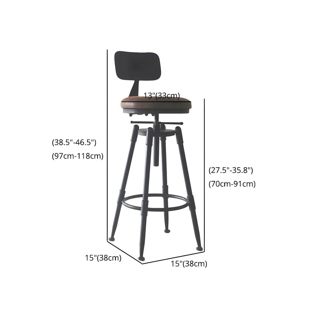 Industrial Metal Leather Swivel Bar Stools with Back
