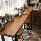 Modern Brown Wood Iron Sled Bar Table for Pub