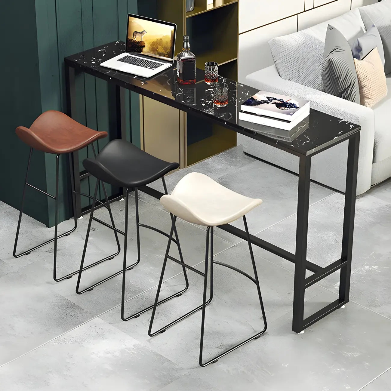 Modern Marble Counter Height Table with Trestle Design
