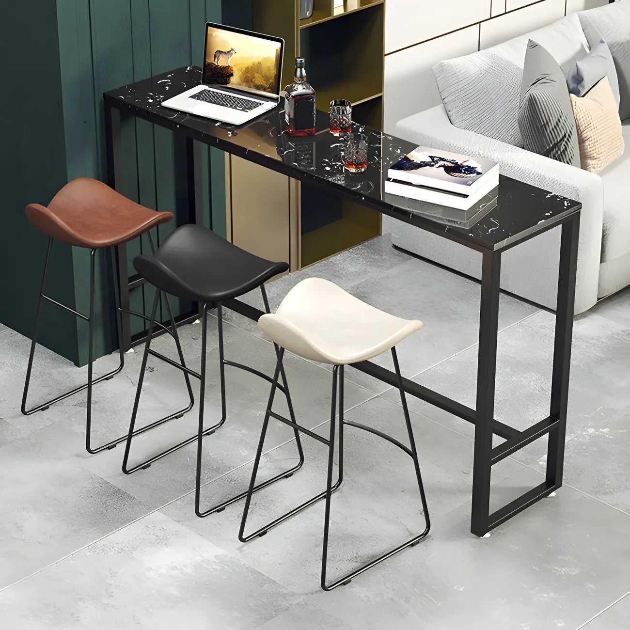 Modern Marble Counter Height Table with Trestle Design