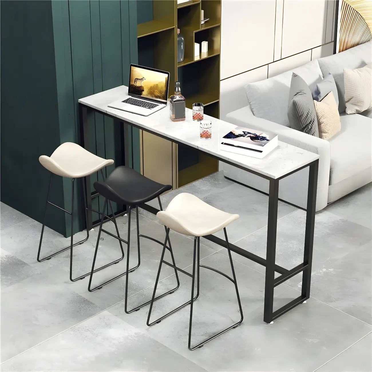 Modern Marble Counter Height Table with Trestle Design