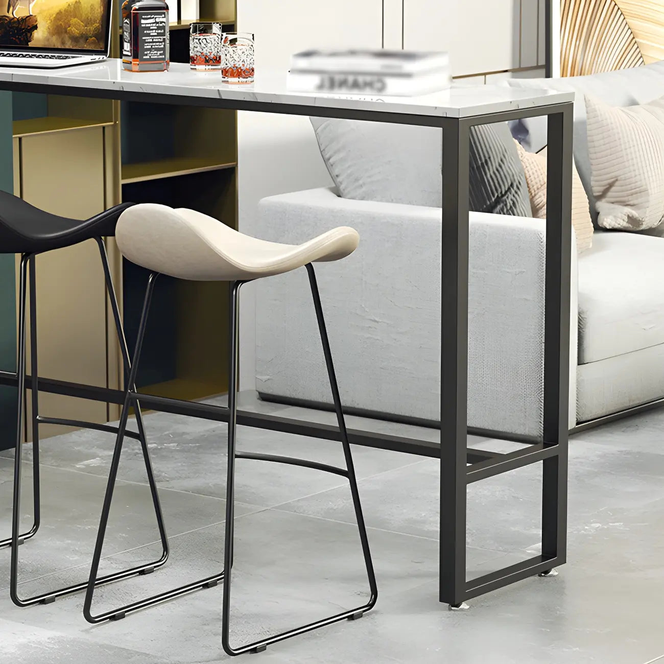 Modern Marble Counter Height Table with Trestle Design