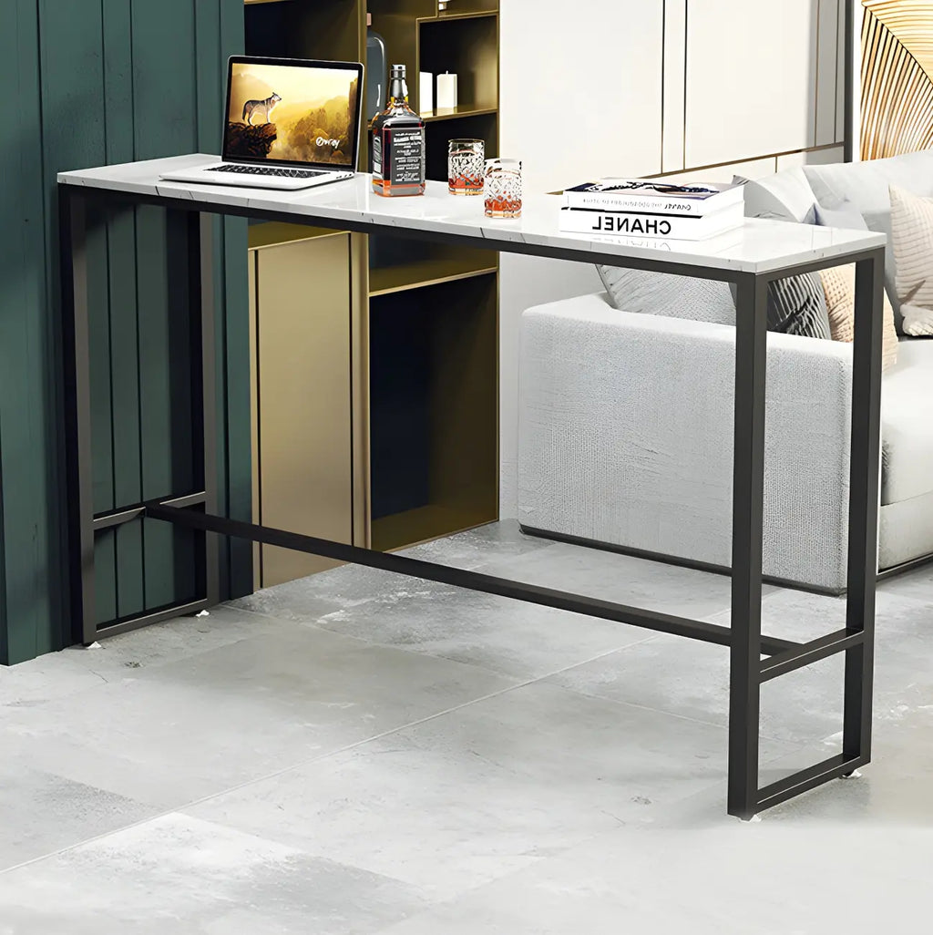 Modern Marble Counter Height Table with Trestle Design