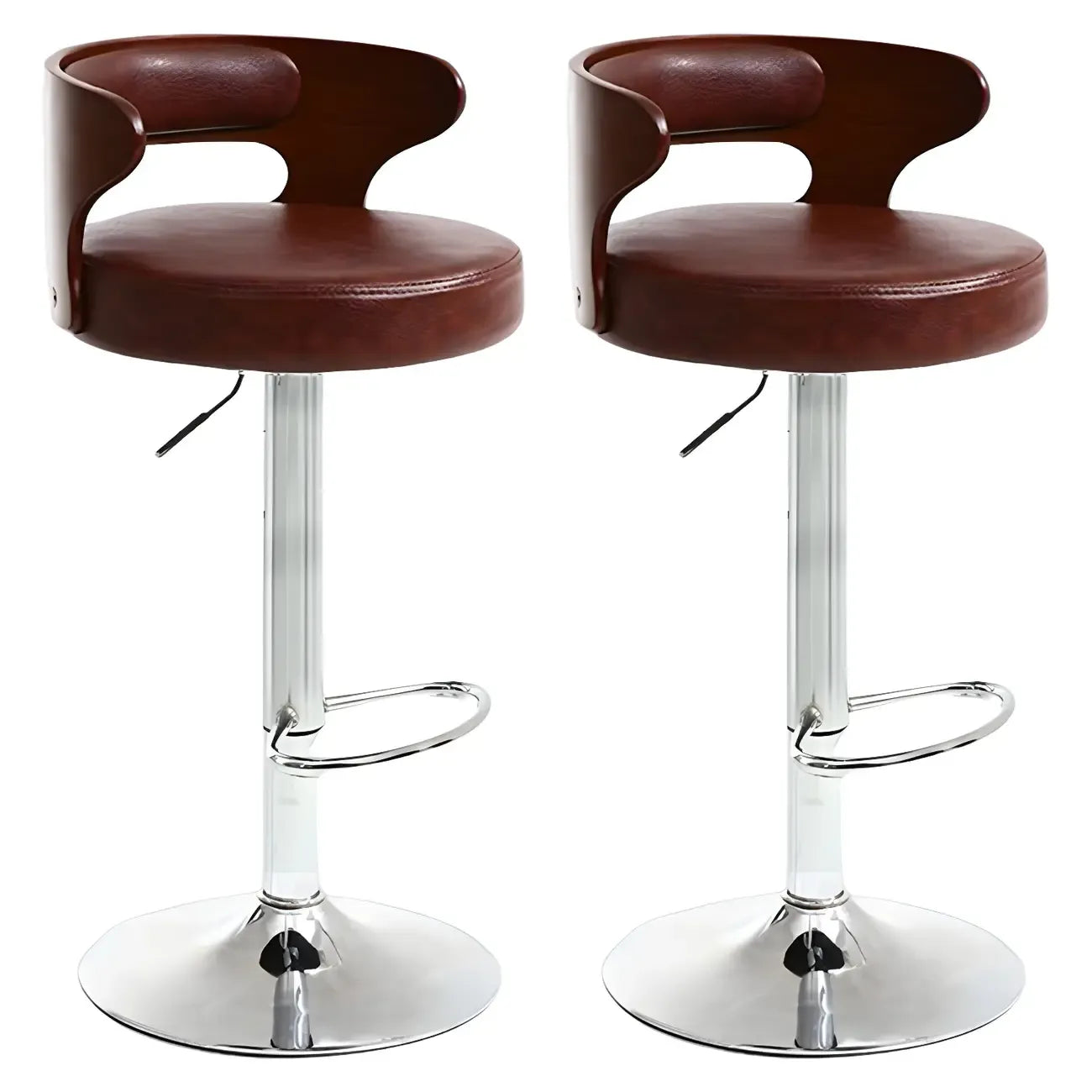 Adjustable Round Leather Swivel Bar Stools with Back