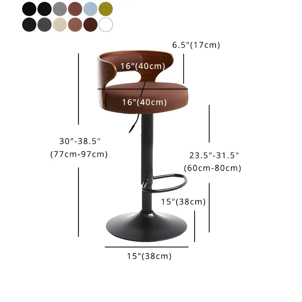 Adjustable Round Leather Swivel Bar Stools with Back
