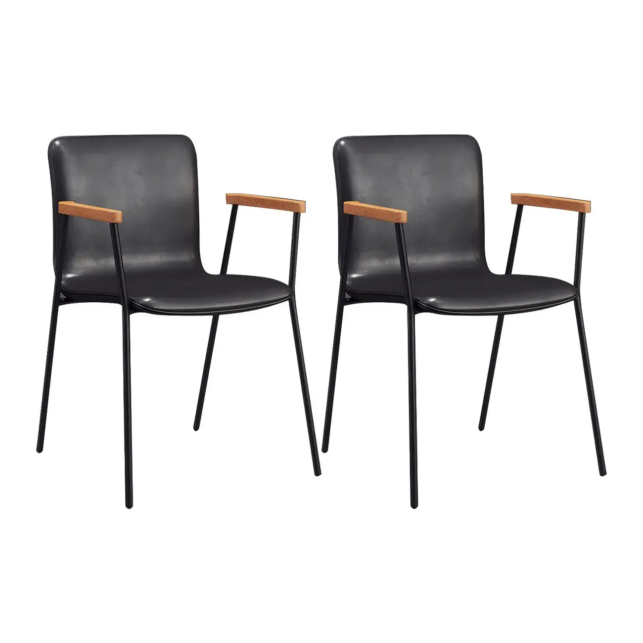 Leather Metal Legs Armrest Backrest Dining Chair