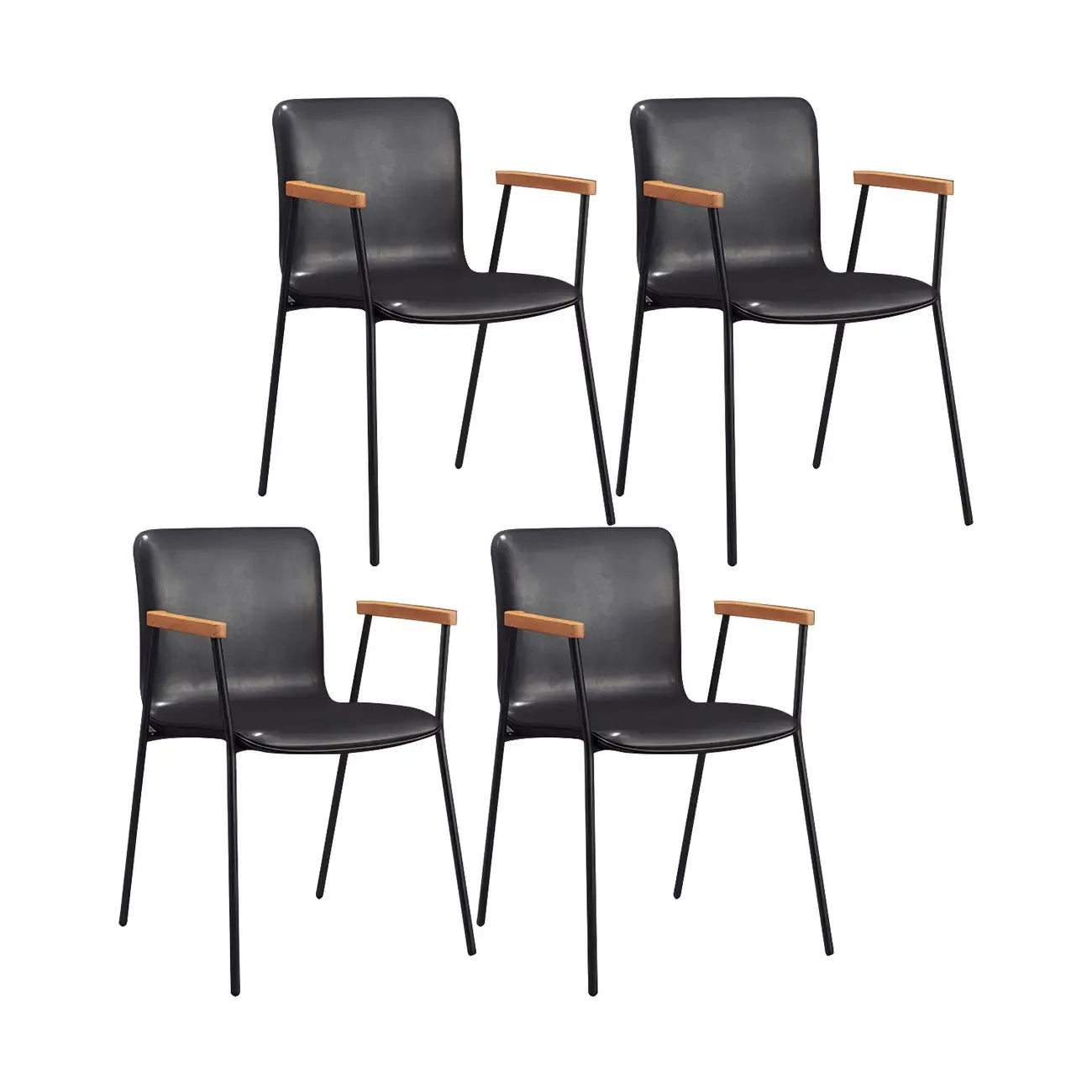 Leather Metal Legs Armrest Backrest Dining Chair