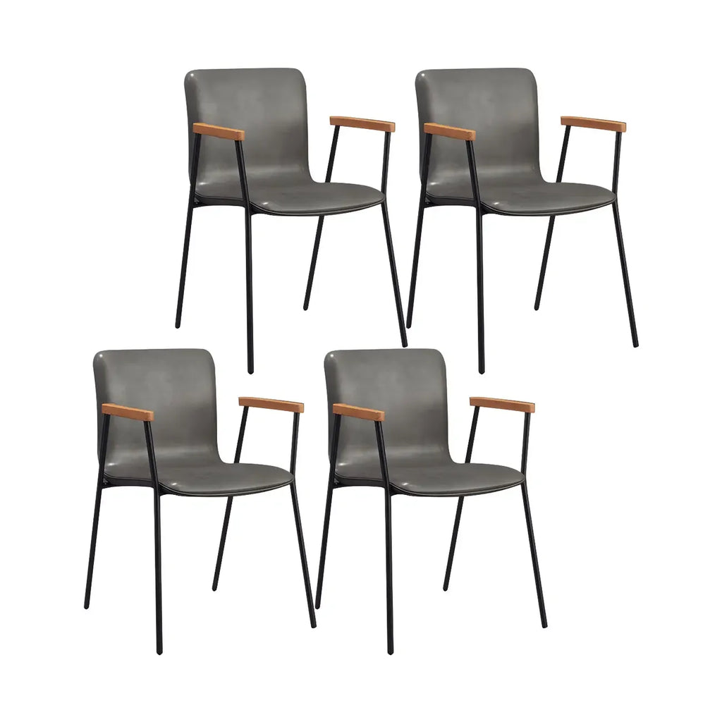 Leather Metal Legs Armrest Backrest Dining Chair