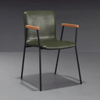 Leather Metal Legs Armrest Backrest Dining Chair