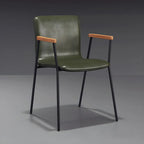 Leather Metal Legs Armrest Backrest Dining Chair
