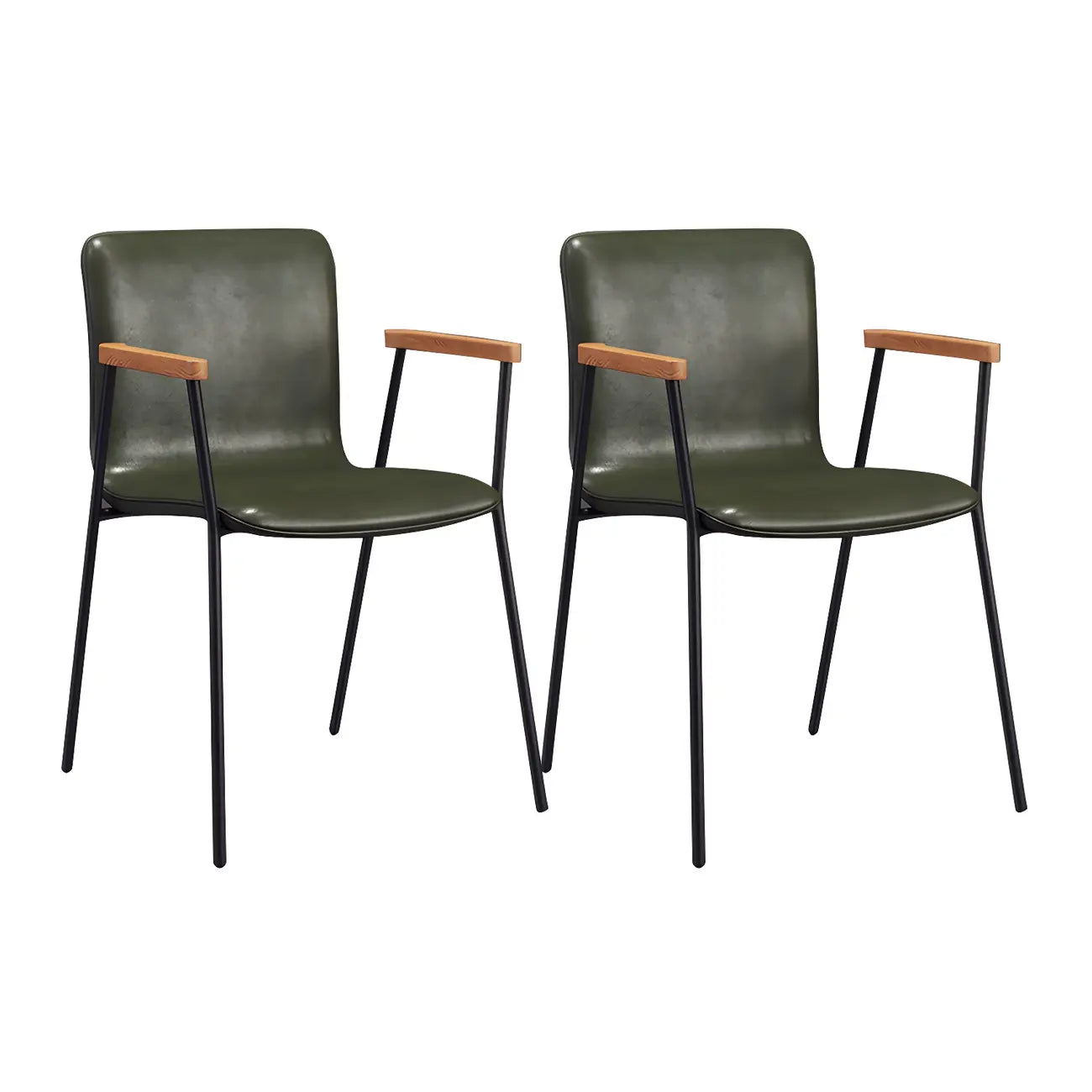 Leather Metal Legs Armrest Backrest Dining Chair