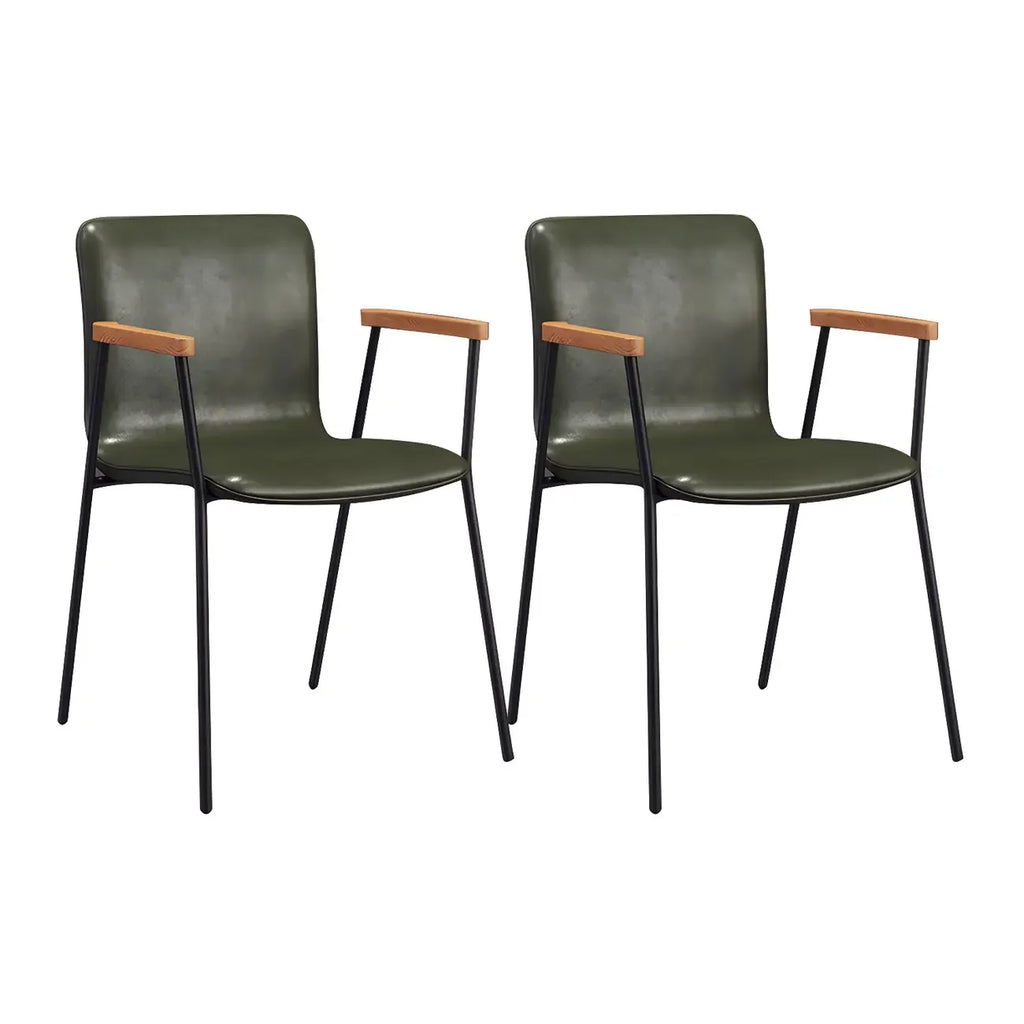 Leather Metal Legs Armrest Backrest Dining Chair