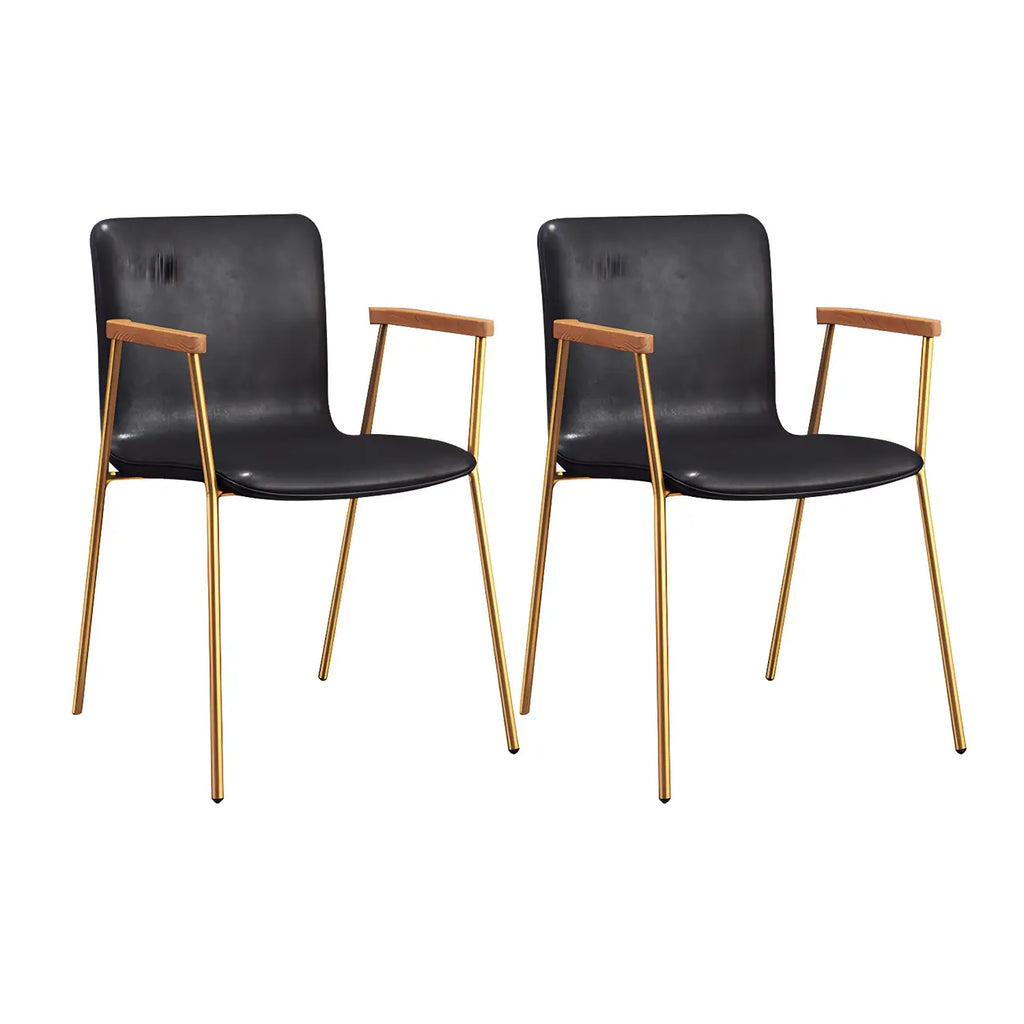 Leather Metal Legs Armrest Backrest Dining Chair