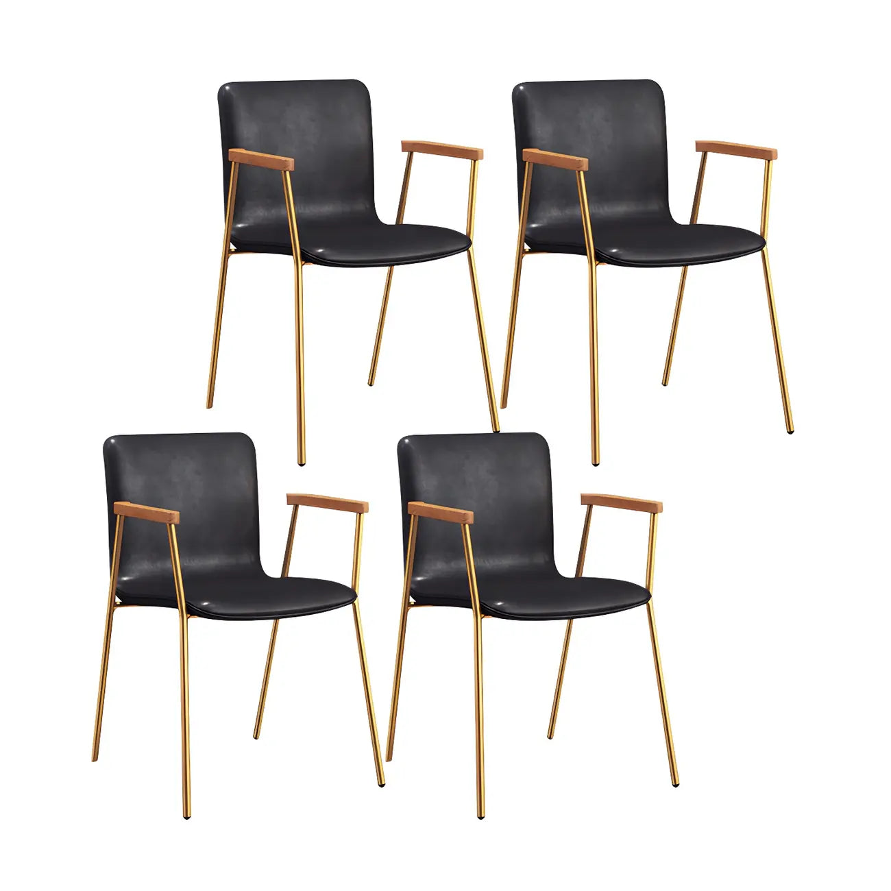 Leather Metal Legs Armrest Backrest Dining Chair