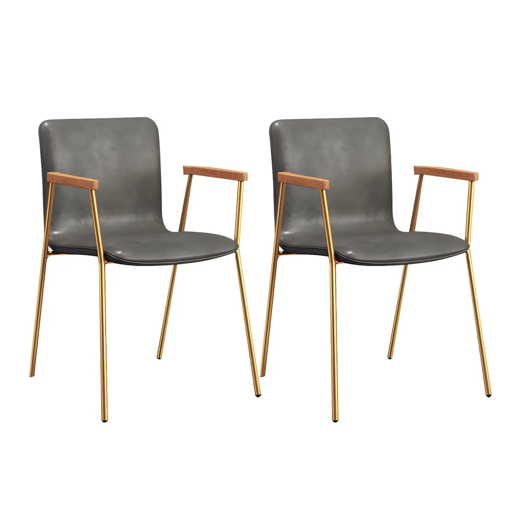 Leather Metal Legs Armrest Backrest Dining Chair