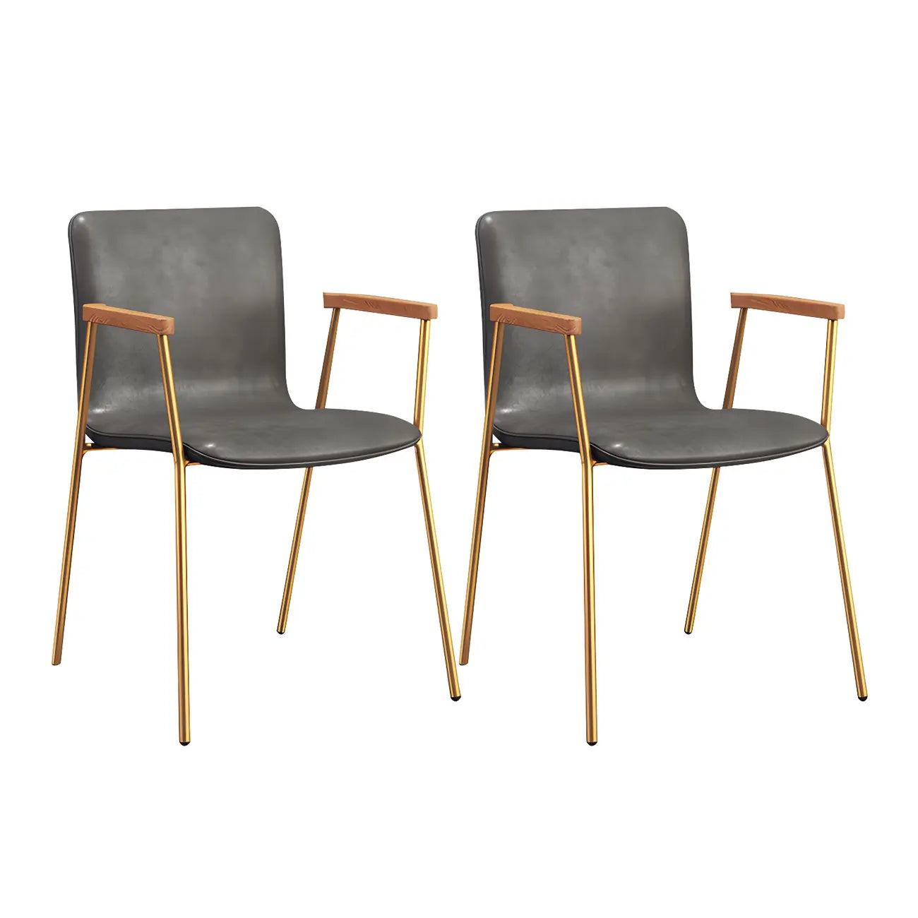Leather Metal Legs Armrest Backrest Dining Chair