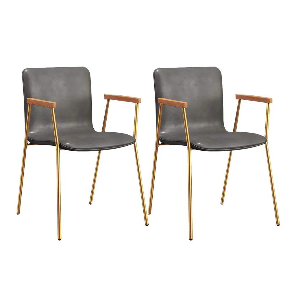 Leather Metal Legs Armrest Backrest Dining Chair