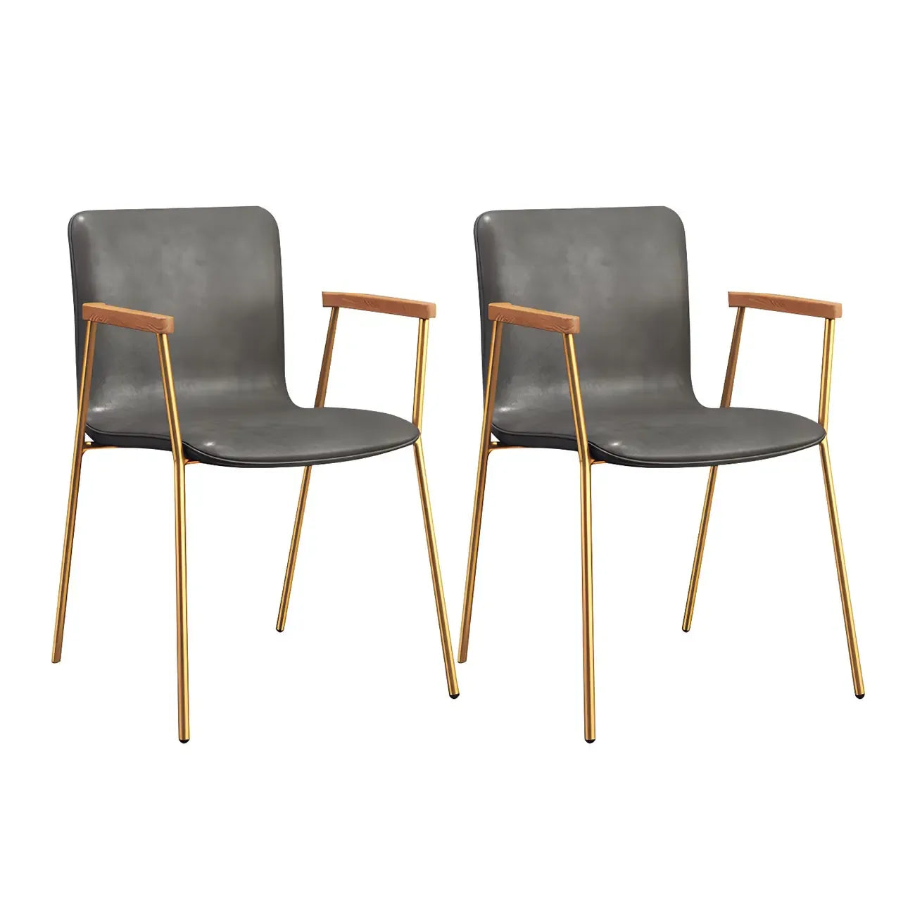 Leather Metal Legs Armrest Backrest Dining Chair