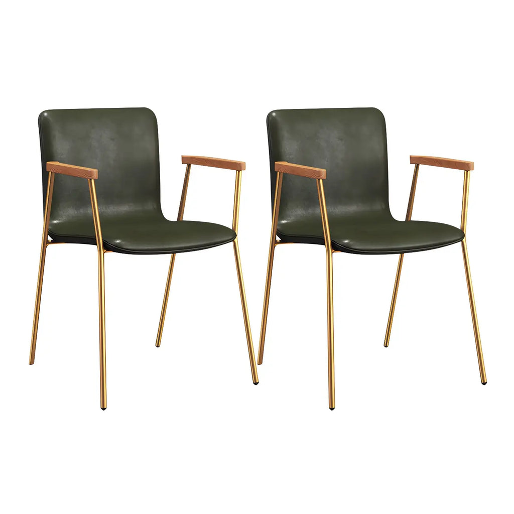 Leather Metal Legs Armrest Backrest Dining Chair