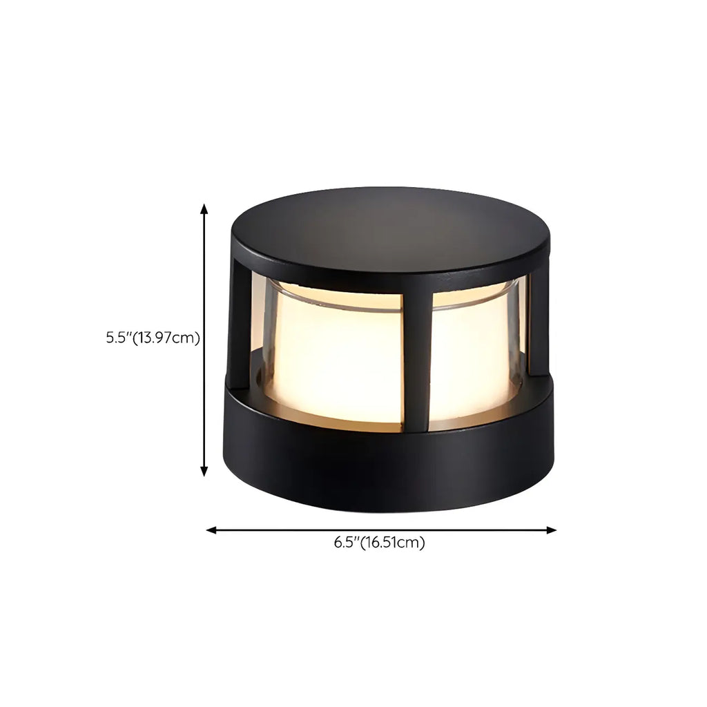 Black Metal Cylinder Wired Post Cap Light