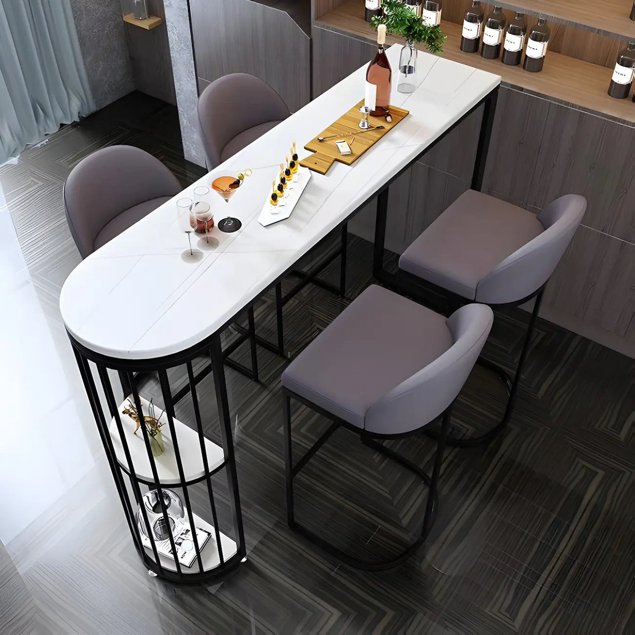 Modern Faux Marble Bar Table with Metal Frame for Kitchen