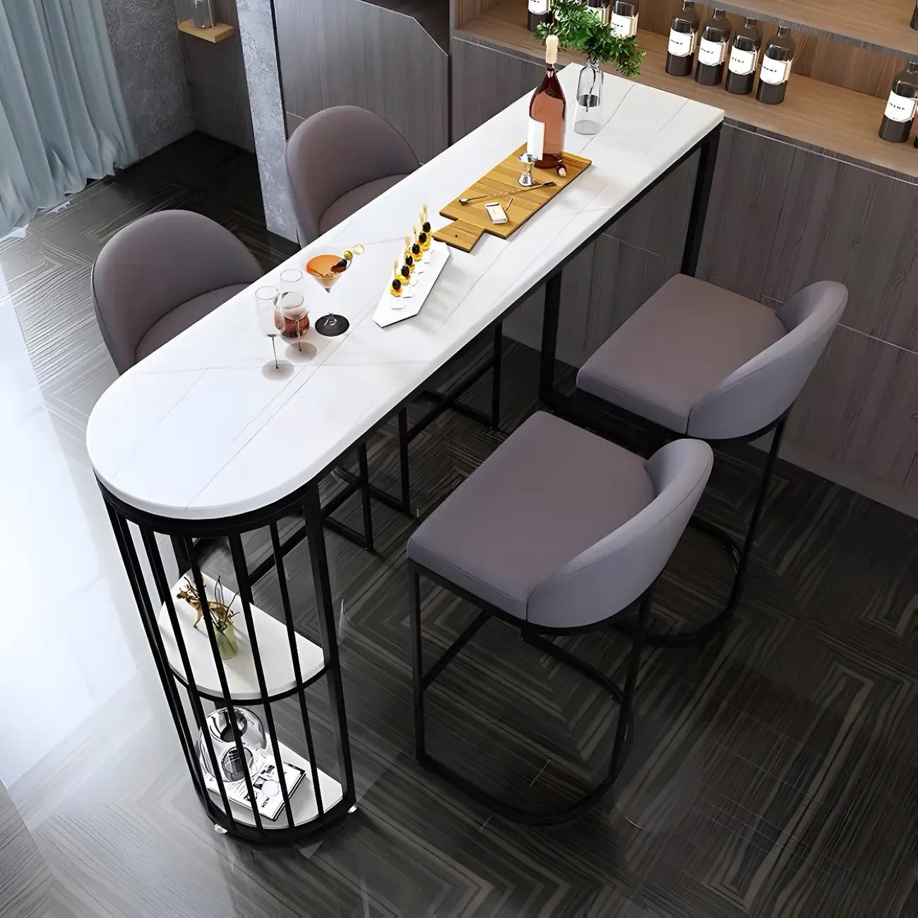 Modern Faux Marble Bar Table with Metal Frame for Kitchen