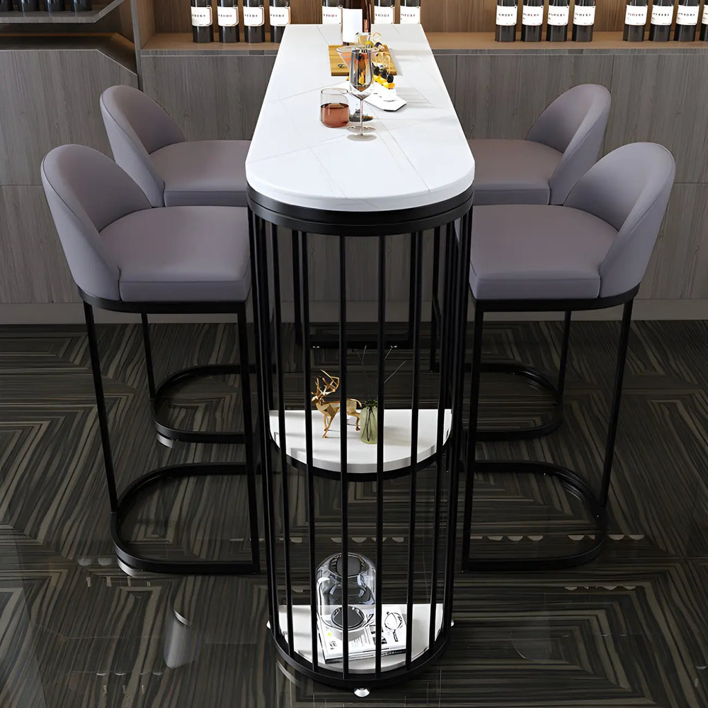 Modern Faux Marble Bar Table with Metal Frame for Kitchen