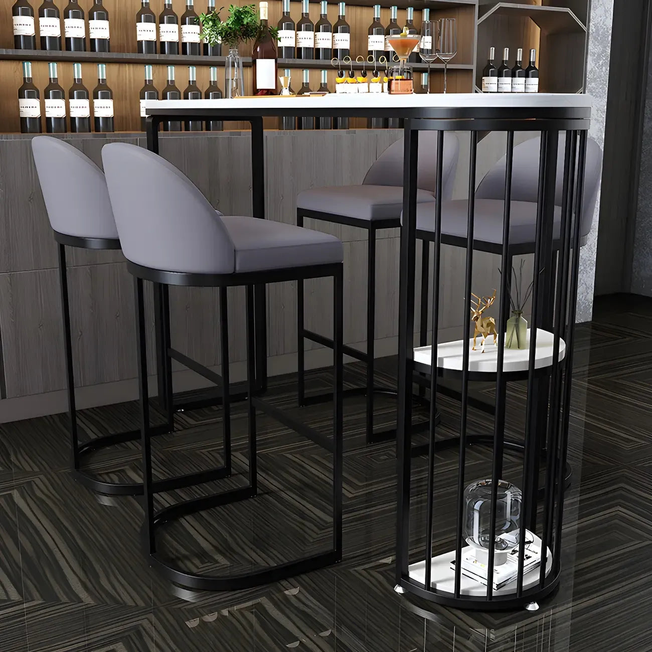 Modern Faux Marble Bar Table with Metal Frame for Kitchen