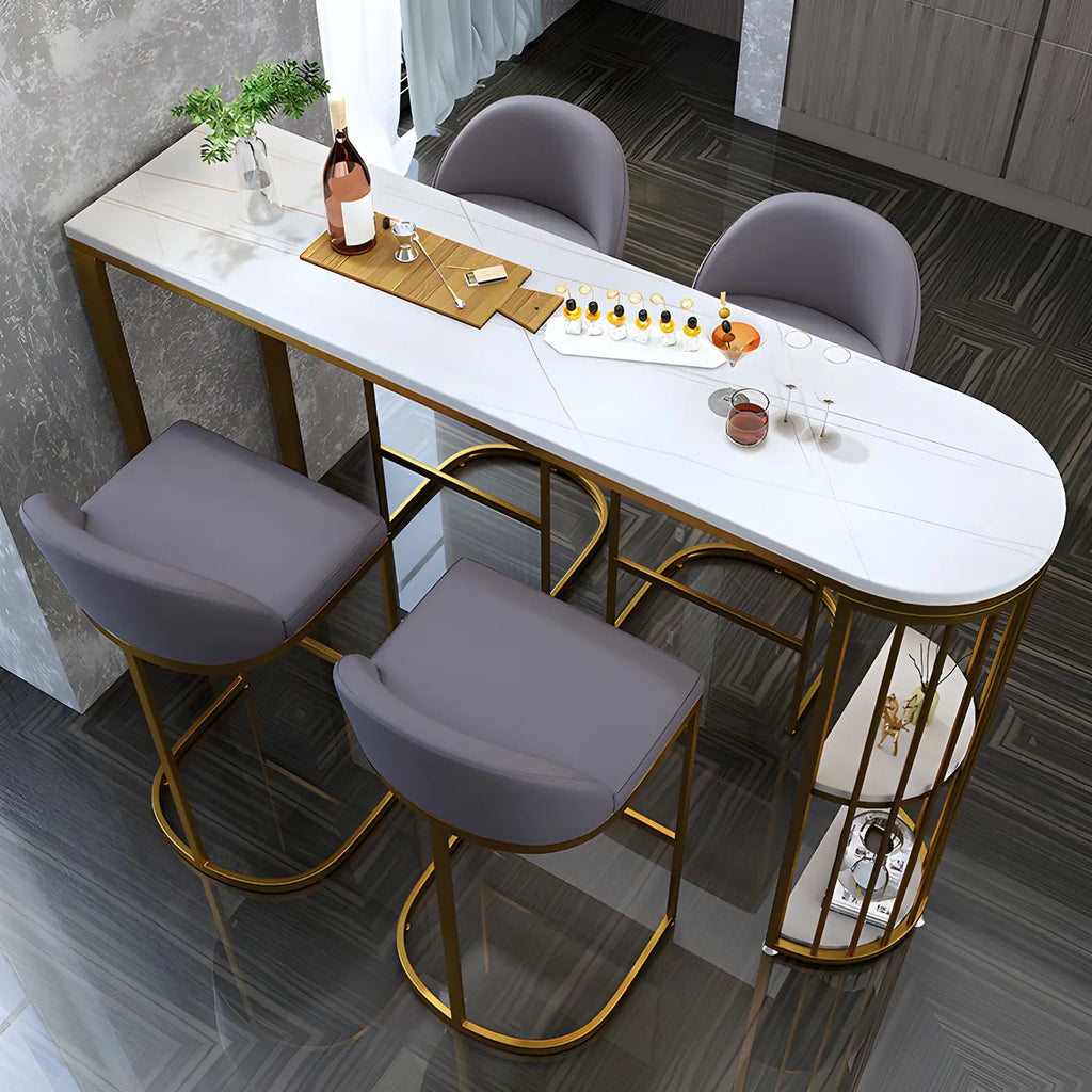 Modern Faux Marble Bar Table with Metal Frame for Kitchen