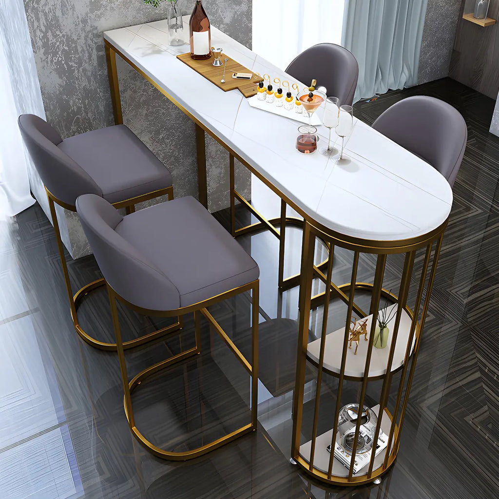 Modern Faux Marble Bar Table with Metal Frame for Kitchen