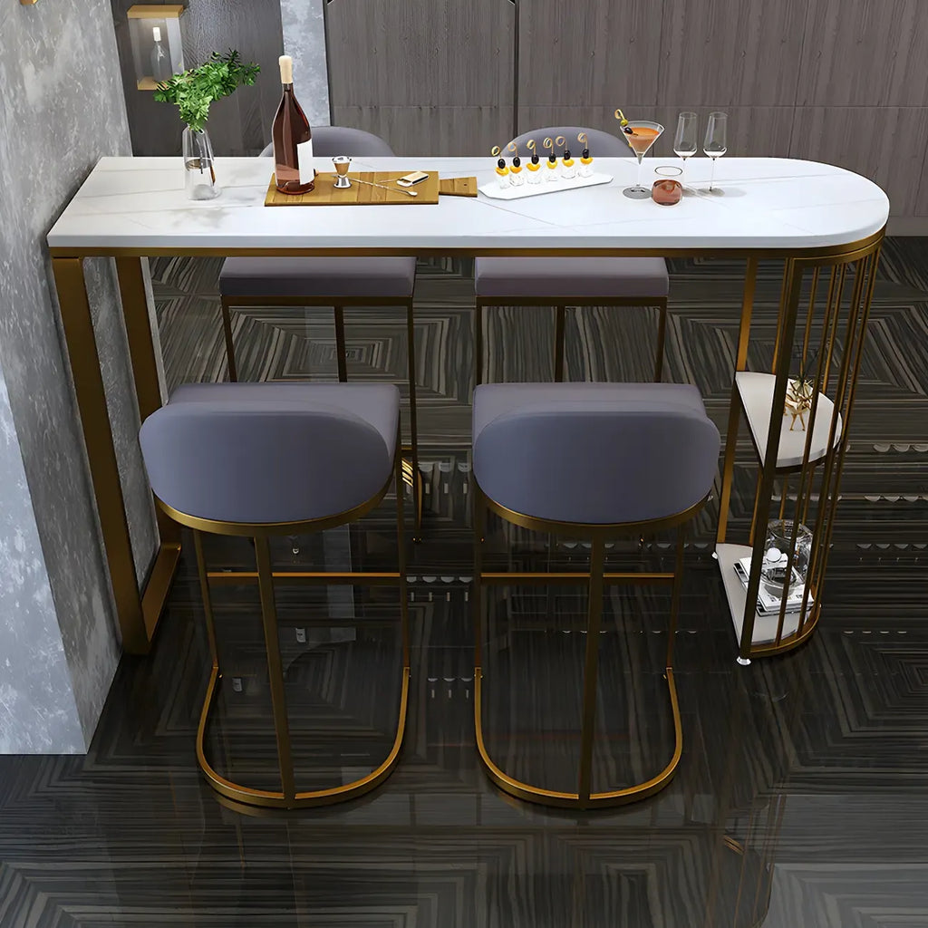 Modern Faux Marble Bar Table with Metal Frame for Kitchen