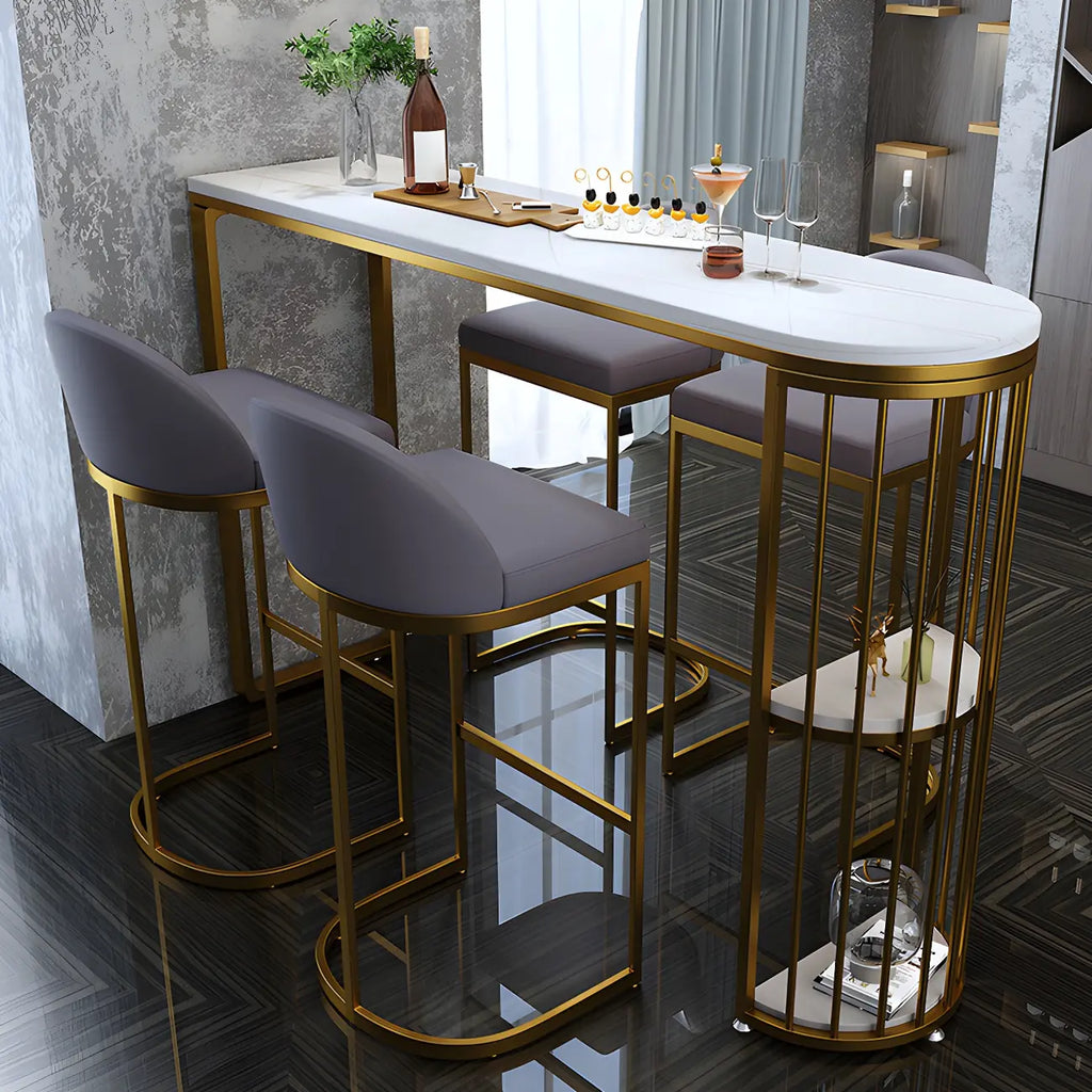 Modern Faux Marble Bar Table with Metal Frame for Kitchen