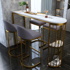 Modern Faux Marble Bar Table with Metal Frame for Kitchen