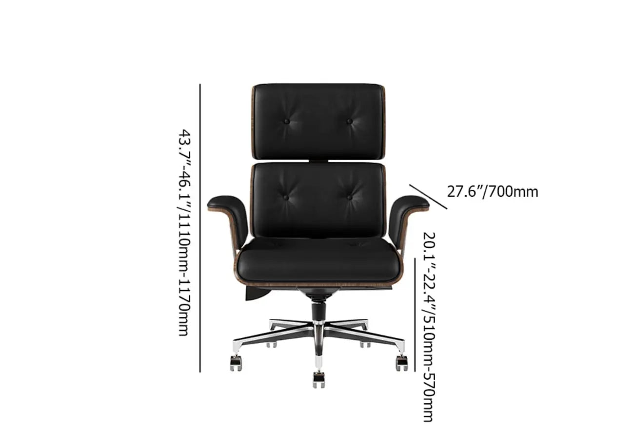 Modern Wood Leather Adjustable Swivel Black Executive Chair