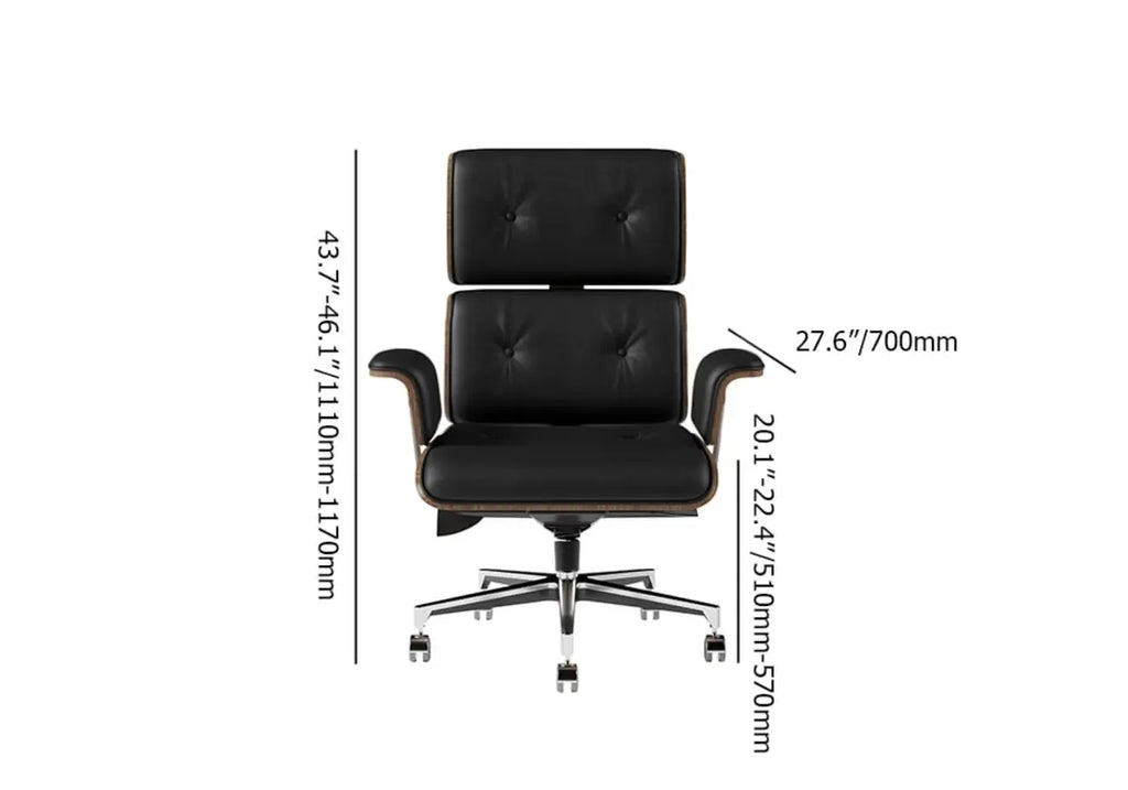 Modern Wood Leather Adjustable Swivel Black Executive Chair